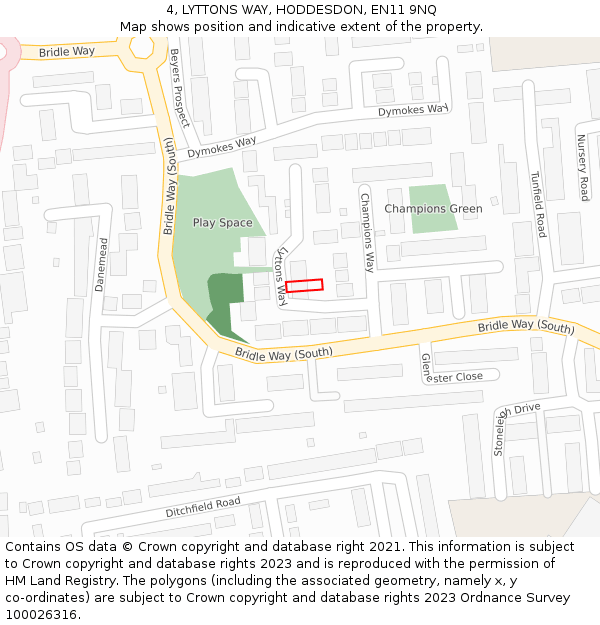 4, LYTTONS WAY, HODDESDON, EN11 9NQ: Location map and indicative extent of plot
