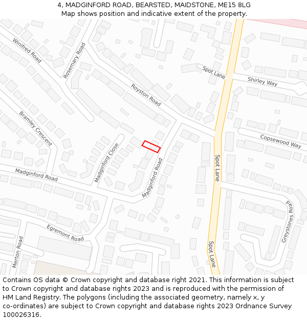 4, MADGINFORD ROAD, BEARSTED, MAIDSTONE, ME15 8LG: Location map and indicative extent of plot