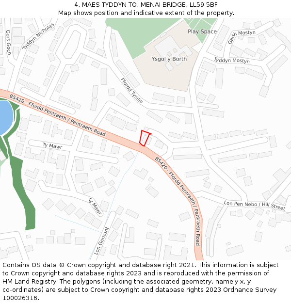 4, MAES TYDDYN TO, MENAI BRIDGE, LL59 5BF: Location map and indicative extent of plot