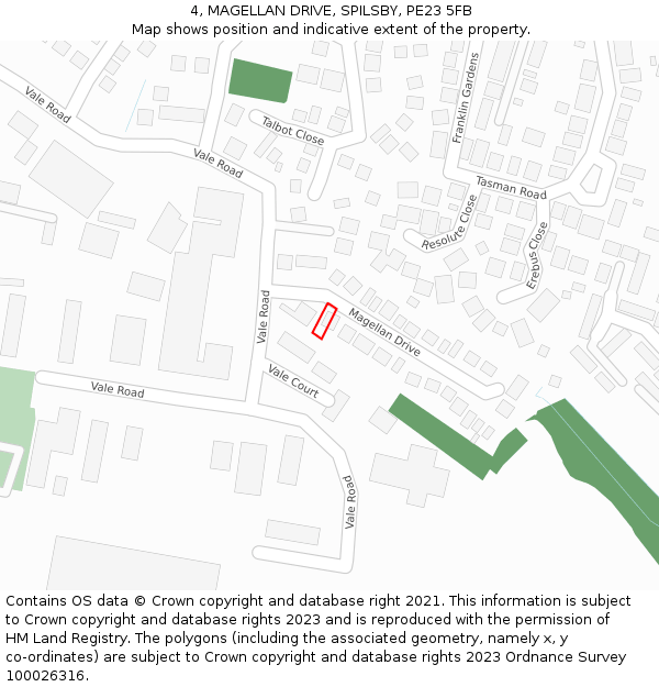 4, MAGELLAN DRIVE, SPILSBY, PE23 5FB: Location map and indicative extent of plot
