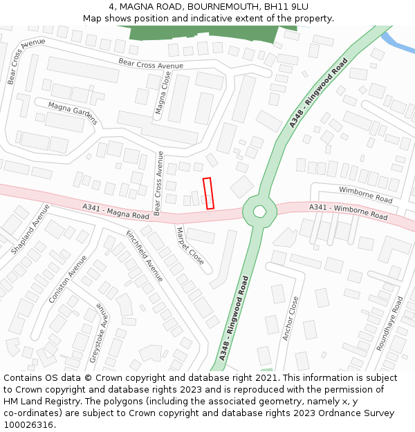 4, MAGNA ROAD, BOURNEMOUTH, BH11 9LU: Location map and indicative extent of plot