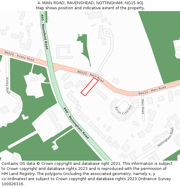 4, MAIN ROAD, RAVENSHEAD, NOTTINGHAM, NG15 9GJ: Location map and indicative extent of plot