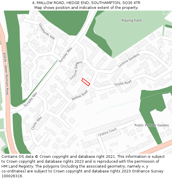 4, MALLOW ROAD, HEDGE END, SOUTHAMPTON, SO30 4TR: Location map and indicative extent of plot