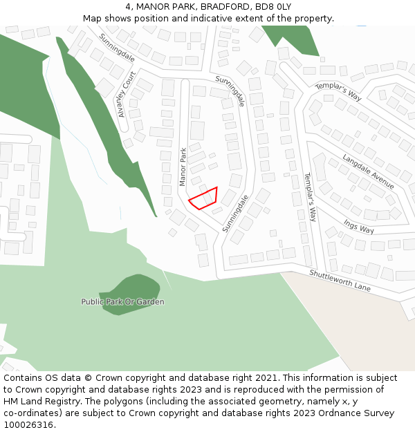 4, MANOR PARK, BRADFORD, BD8 0LY: Location map and indicative extent of plot