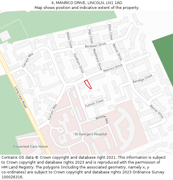 4, MANRICO DRIVE, LINCOLN, LN1 1AD: Location map and indicative extent of plot