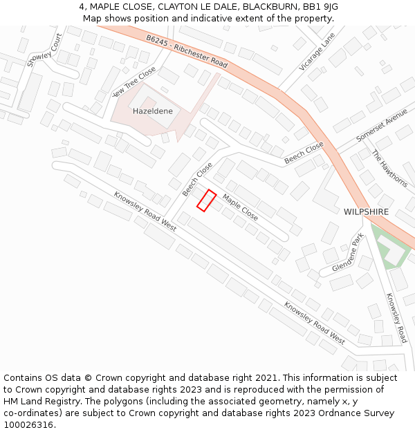 4, MAPLE CLOSE, CLAYTON LE DALE, BLACKBURN, BB1 9JG: Location map and indicative extent of plot