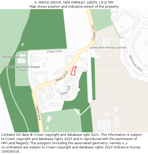 4, MAPLE GROVE, NEW FARNLEY, LEEDS, LS12 5RY: Location map and indicative extent of plot