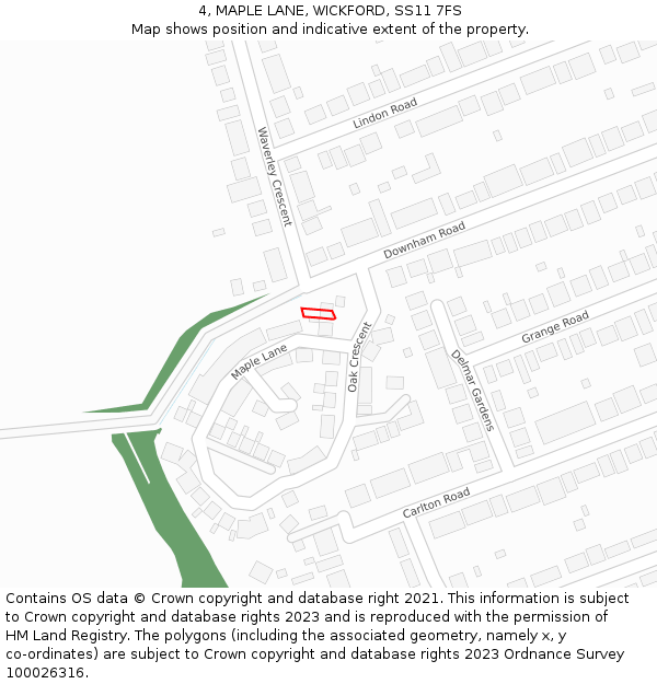 4, MAPLE LANE, WICKFORD, SS11 7FS: Location map and indicative extent of plot
