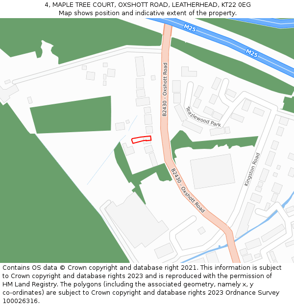 4, MAPLE TREE COURT, OXSHOTT ROAD, LEATHERHEAD, KT22 0EG: Location map and indicative extent of plot