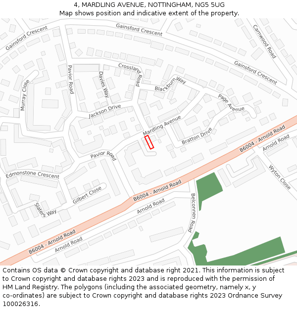 4, MARDLING AVENUE, NOTTINGHAM, NG5 5UG: Location map and indicative extent of plot
