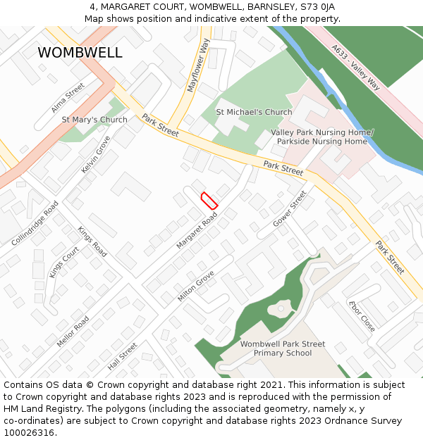 4, MARGARET COURT, WOMBWELL, BARNSLEY, S73 0JA: Location map and indicative extent of plot