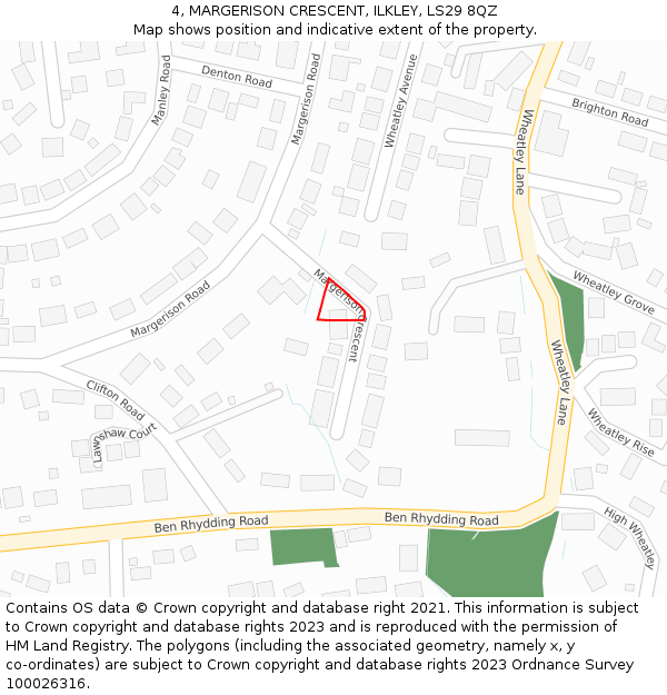 4, MARGERISON CRESCENT, ILKLEY, LS29 8QZ: Location map and indicative extent of plot