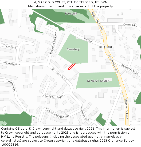4, MARIGOLD COURT, KETLEY, TELFORD, TF1 5ZN: Location map and indicative extent of plot