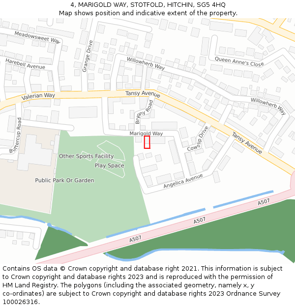 4, MARIGOLD WAY, STOTFOLD, HITCHIN, SG5 4HQ: Location map and indicative extent of plot