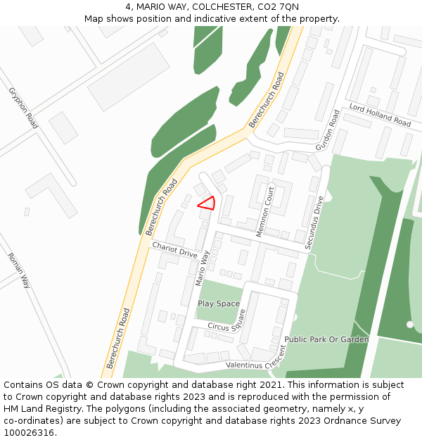 4, MARIO WAY, COLCHESTER, CO2 7QN: Location map and indicative extent of plot