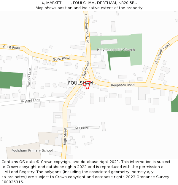 4, MARKET HILL, FOULSHAM, DEREHAM, NR20 5RU: Location map and indicative extent of plot