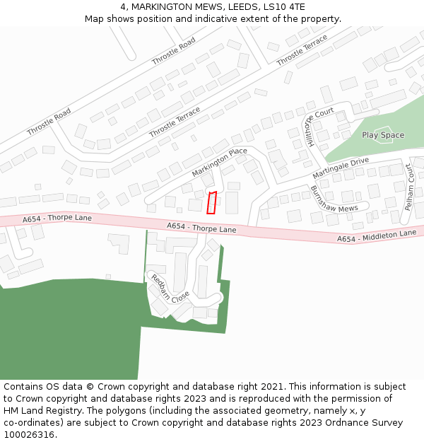 4, MARKINGTON MEWS, LEEDS, LS10 4TE: Location map and indicative extent of plot
