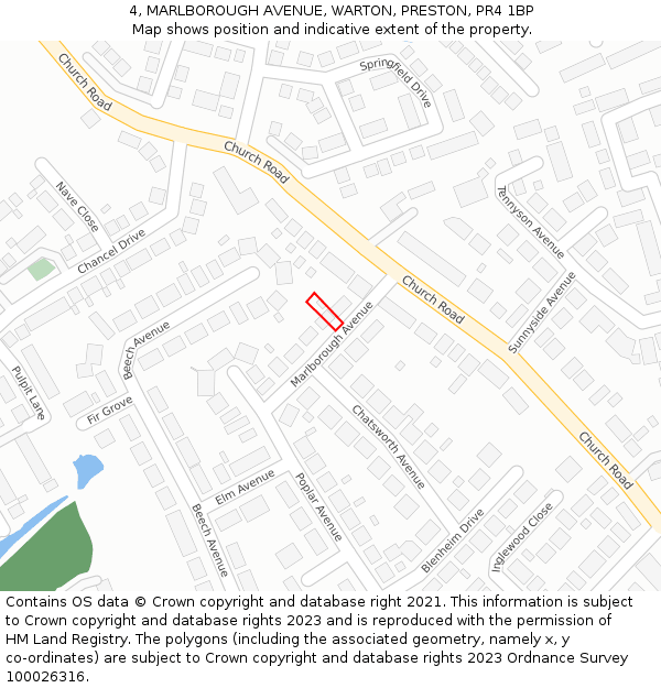 4, MARLBOROUGH AVENUE, WARTON, PRESTON, PR4 1BP: Location map and indicative extent of plot