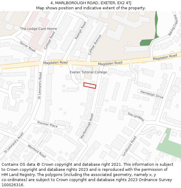 4, MARLBOROUGH ROAD, EXETER, EX2 4TJ: Location map and indicative extent of plot