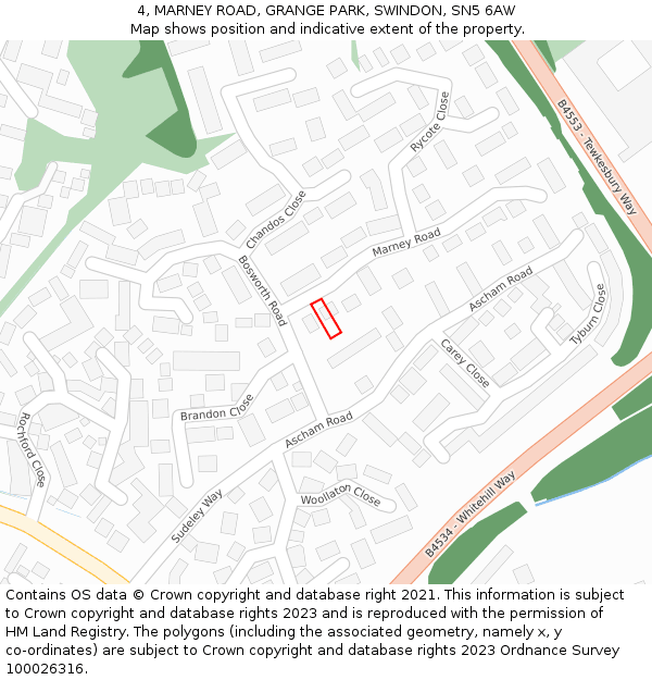 4, MARNEY ROAD, GRANGE PARK, SWINDON, SN5 6AW: Location map and indicative extent of plot