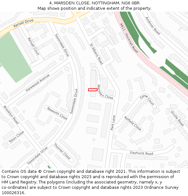 4, MARSDEN CLOSE, NOTTINGHAM, NG6 0BR: Location map and indicative extent of plot