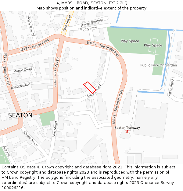 4, MARSH ROAD, SEATON, EX12 2LQ: Location map and indicative extent of plot