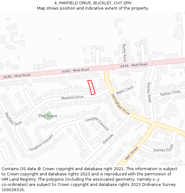 4, MAYFIELD DRIVE, BUCKLEY, CH7 2PN: Location map and indicative extent of plot