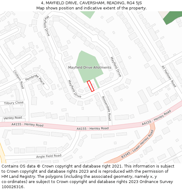 4, MAYFIELD DRIVE, CAVERSHAM, READING, RG4 5JS: Location map and indicative extent of plot