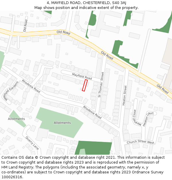 4, MAYFIELD ROAD, CHESTERFIELD, S40 3AJ: Location map and indicative extent of plot