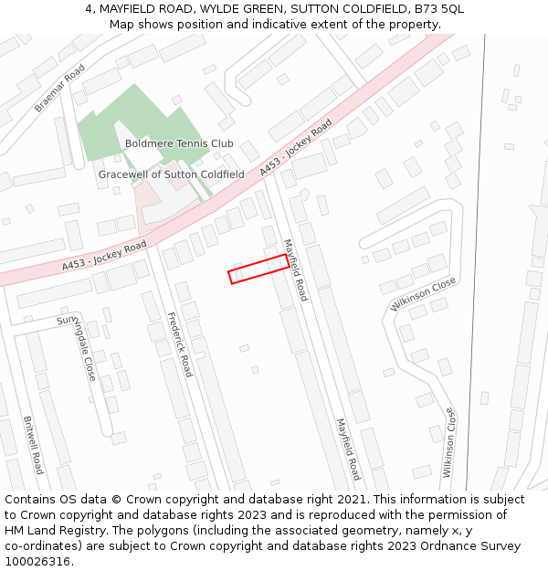 4, MAYFIELD ROAD, WYLDE GREEN, SUTTON COLDFIELD, B73 5QL: Location map and indicative extent of plot