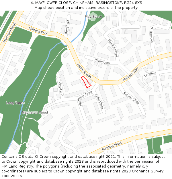 4, MAYFLOWER CLOSE, CHINEHAM, BASINGSTOKE, RG24 8XS: Location map and indicative extent of plot