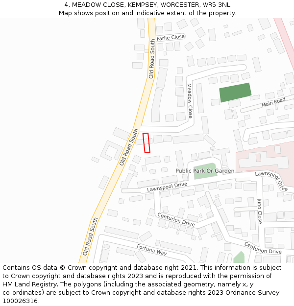 4, MEADOW CLOSE, KEMPSEY, WORCESTER, WR5 3NL: Location map and indicative extent of plot