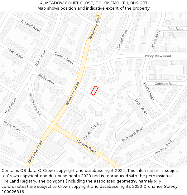 4, MEADOW COURT CLOSE, BOURNEMOUTH, BH9 2BT: Location map and indicative extent of plot