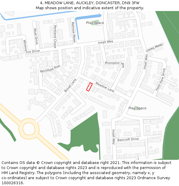 4, MEADOW LANE, AUCKLEY, DONCASTER, DN9 3FW: Location map and indicative extent of plot