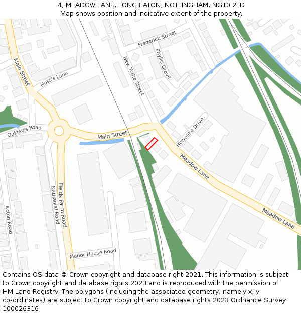 4, MEADOW LANE, LONG EATON, NOTTINGHAM, NG10 2FD: Location map and indicative extent of plot
