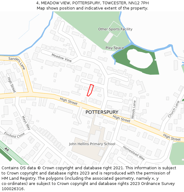 4, MEADOW VIEW, POTTERSPURY, TOWCESTER, NN12 7PH: Location map and indicative extent of plot