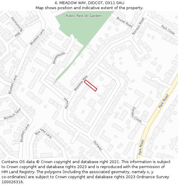 4, MEADOW WAY, DIDCOT, OX11 0AU: Location map and indicative extent of plot