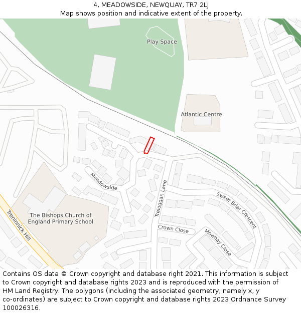4, MEADOWSIDE, NEWQUAY, TR7 2LJ: Location map and indicative extent of plot