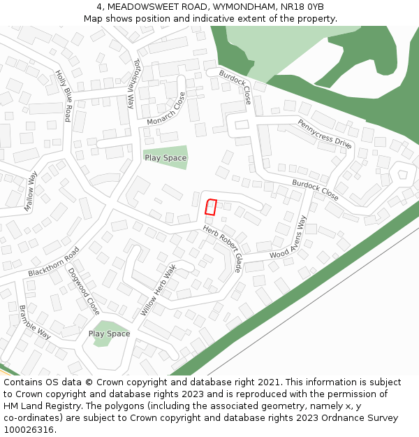 4, MEADOWSWEET ROAD, WYMONDHAM, NR18 0YB: Location map and indicative extent of plot