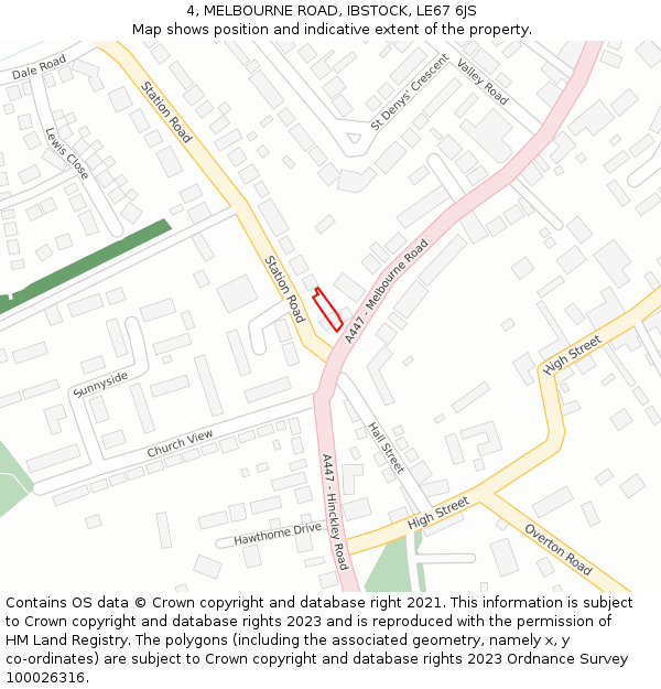 4, MELBOURNE ROAD, IBSTOCK, LE67 6JS: Location map and indicative extent of plot