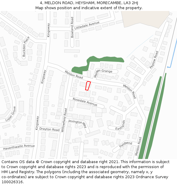 4, MELDON ROAD, HEYSHAM, MORECAMBE, LA3 2HJ: Location map and indicative extent of plot