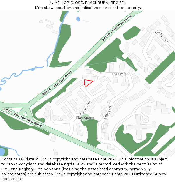 4, MELLOR CLOSE, BLACKBURN, BB2 7FL: Location map and indicative extent of plot