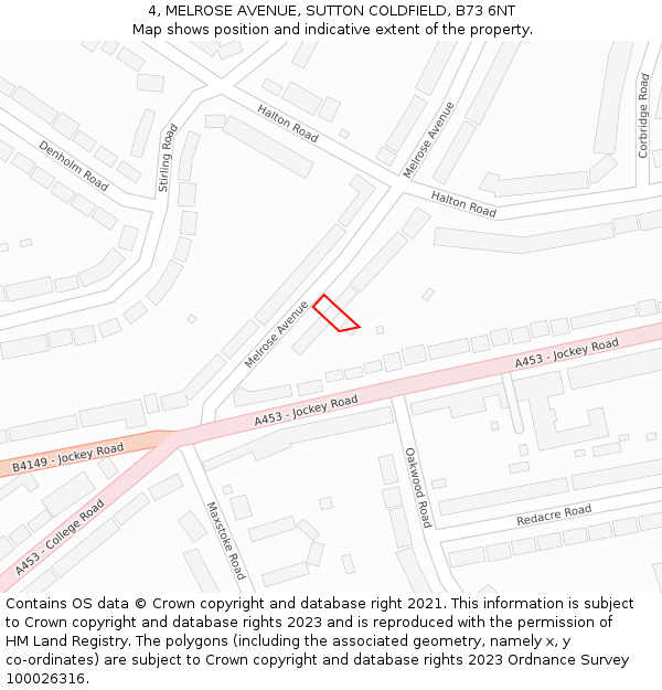 4, MELROSE AVENUE, SUTTON COLDFIELD, B73 6NT: Location map and indicative extent of plot