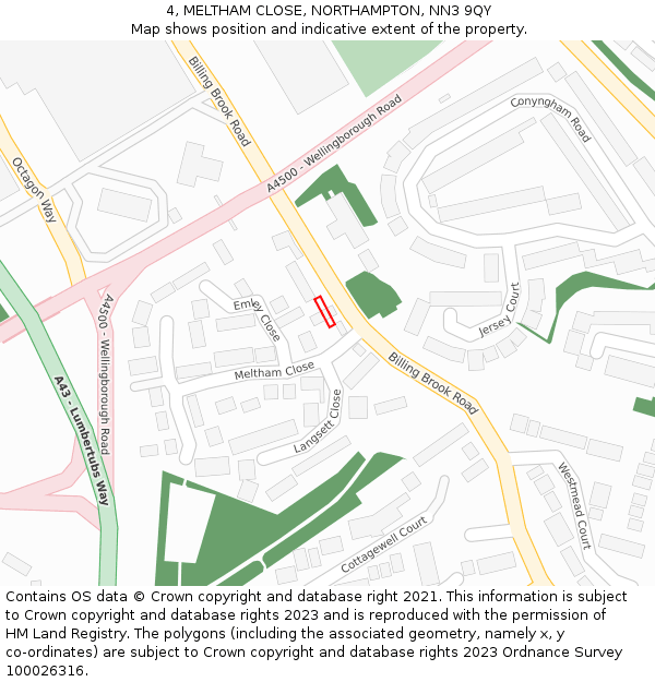 4, MELTHAM CLOSE, NORTHAMPTON, NN3 9QY: Location map and indicative extent of plot