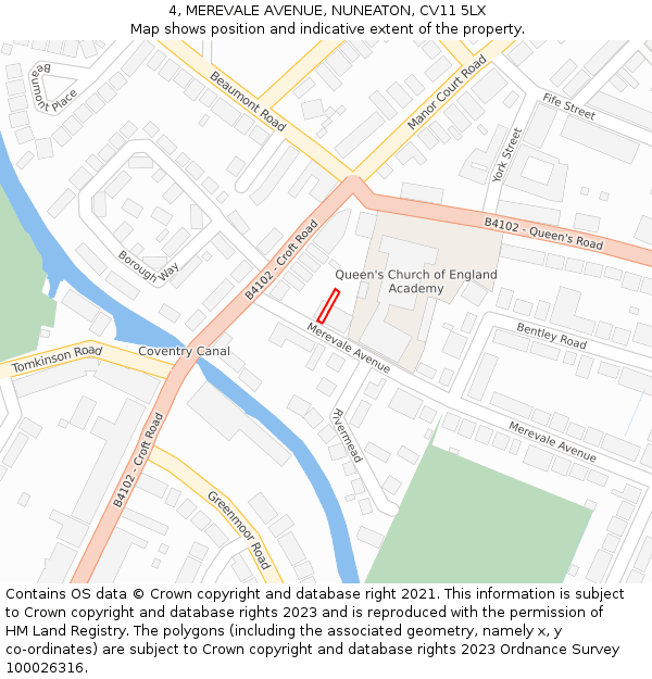 4, MEREVALE AVENUE, NUNEATON, CV11 5LX: Location map and indicative extent of plot