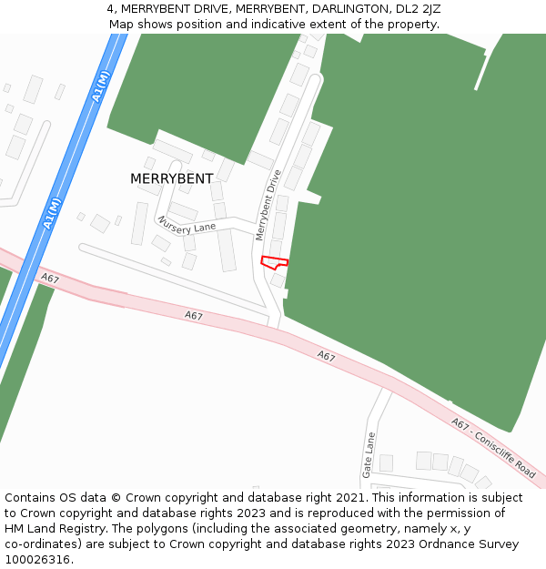 4, MERRYBENT DRIVE, MERRYBENT, DARLINGTON, DL2 2JZ: Location map and indicative extent of plot