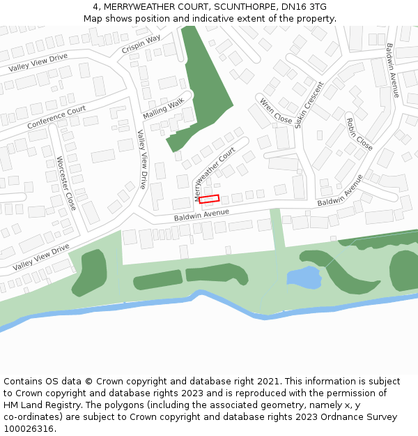 4, MERRYWEATHER COURT, SCUNTHORPE, DN16 3TG: Location map and indicative extent of plot