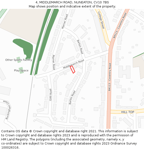 4, MIDDLEMARCH ROAD, NUNEATON, CV10 7BS: Location map and indicative extent of plot