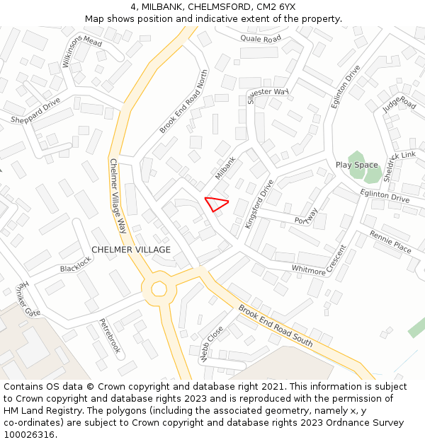 4, MILBANK, CHELMSFORD, CM2 6YX: Location map and indicative extent of plot