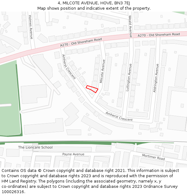 4, MILCOTE AVENUE, HOVE, BN3 7EJ: Location map and indicative extent of plot